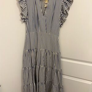 NWT Entro Striped Seersucker Ruffle Sleeve Dress